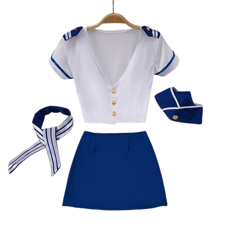 Garter Belt Set - Conjunto de Uniforme de Azafata Sexy