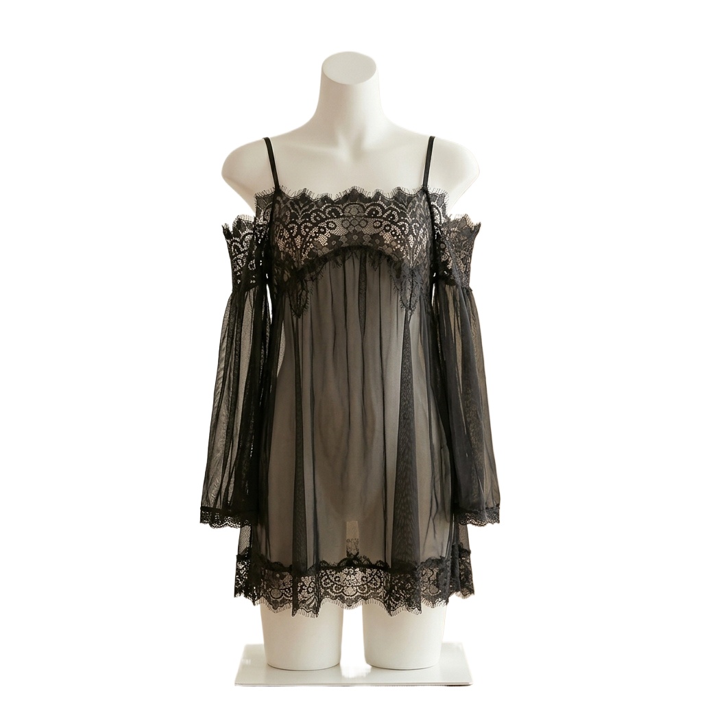 Lencería de encaje negro con d - Babydoll Chemise Night reseña y precio